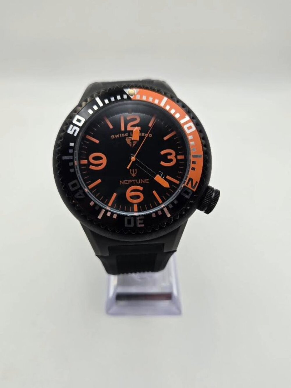 Share Swiss Legend Neptune 52mm Orange & Black Bezel Watch, New Battery,NOS
